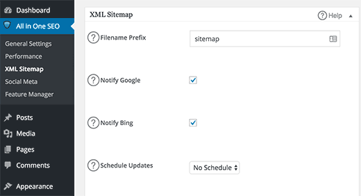 Setting All in One SEO Pack - XML Sitemap